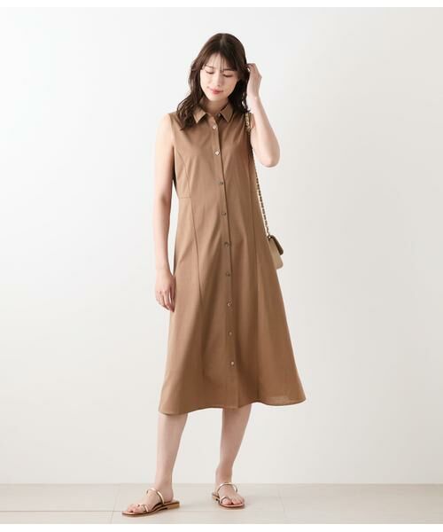 NEWYORKER / ニューヨーカー ミニ丈・ひざ丈ワンピース | ハイツイストツイル ノースリーブシャツワンピース | 詳細3