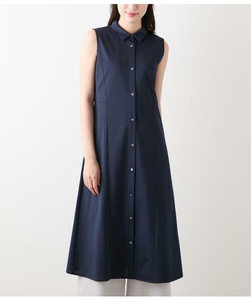 NEWYORKER / ニューヨーカー ミニ丈・ひざ丈ワンピース | ハイツイストツイル ノースリーブシャツワンピース | 詳細5