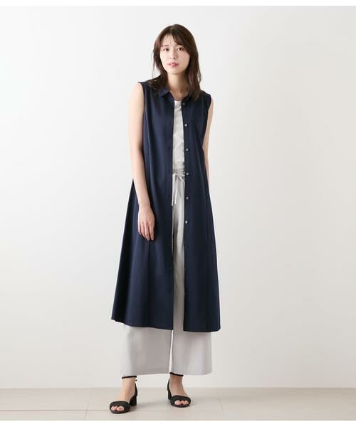 NEWYORKER / ニューヨーカー ミニ丈・ひざ丈ワンピース | ハイツイストツイル ノースリーブシャツワンピース | 詳細6