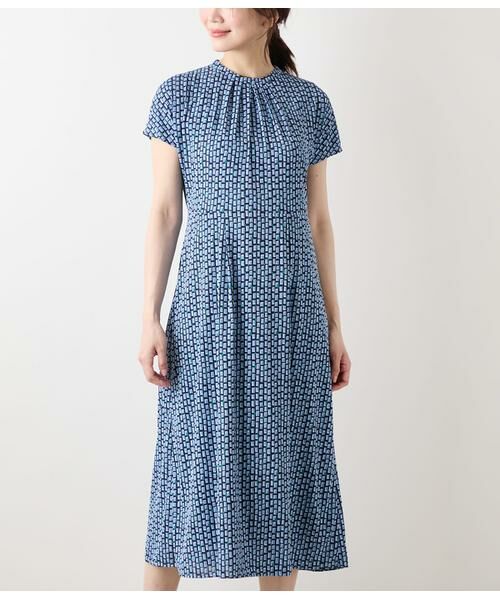 NEWYORKER / ニューヨーカー ミニ丈・ひざ丈ワンピース | ポリエステル強撚スムース 幾何学プリント フレンチスリーブワンピース | 詳細1