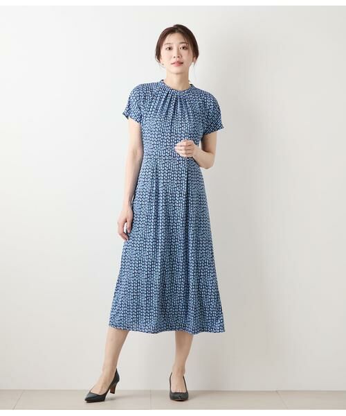 NEWYORKER / ニューヨーカー ミニ丈・ひざ丈ワンピース | ポリエステル強撚スムース 幾何学プリント フレンチスリーブワンピース | 詳細4