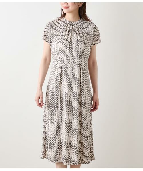NEWYORKER / ニューヨーカー ミニ丈・ひざ丈ワンピース | ポリエステル強撚スムース 幾何学プリント フレンチスリーブワンピース | 詳細6
