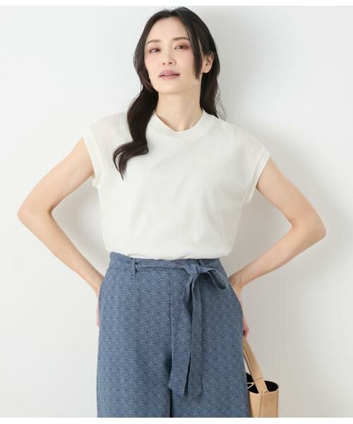 NEWYORKER/ニューヨーカー シアーストレッチジャカード フレンチスリーブプルオーバー ホワイト L