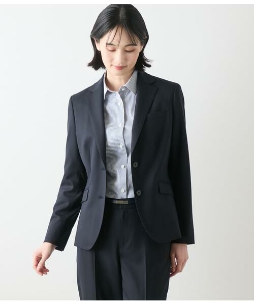 NEWYORKER/ニューヨーカー ウールシルクピンヘッド ノッチドラペル2釦ジャケット ネイビー 7号 NEWYORKER/ニューヨーカー ウールシルクピンヘッド ノッチドラペル2釦ジャケット ネイビー 7号