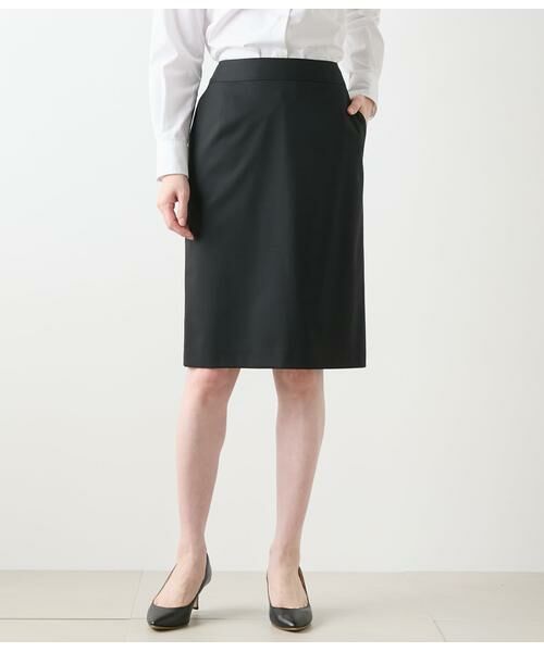 NEWYORKER/ニューヨーカー 2WAYストレッチツイル ストレートスカート ブラック 13号