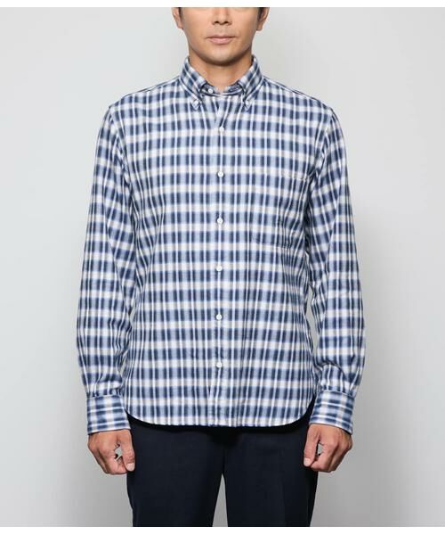 NEWYORKER / ニューヨーカー シャツ・ブラウス | 起毛 ネルグラデーションチェック 長袖ショートボタンダウンシャツ | 詳細1