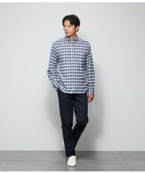 NEWYORKER / ニューヨーカー シャツ・ブラウス | 起毛 ネルグラデーションチェック 長袖ショートボタンダウンシャツ | 詳細5