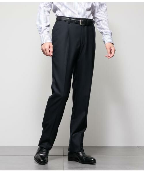 NEWYORKER / ニューヨーカー セットアップ | HERITAGE CLOTH 無地 サキソニー ワンタックスラックス(セットアップ対応)(ネイビー)