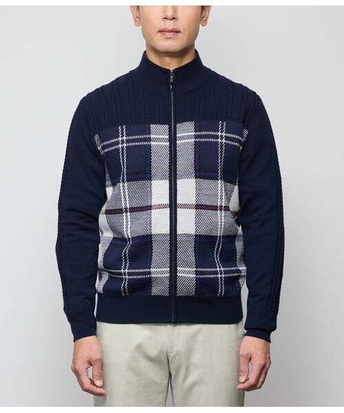 NEWYORKER / ニューヨーカー カーディガン・ボレロ | ニューヨーカータータン ケーブル柄スタンドフルジップ カーディガン | 詳細1