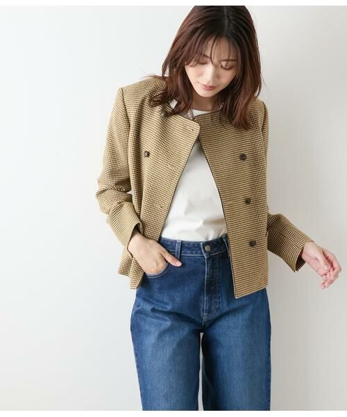 NEWYORKER / ニューヨーカー テーラードジャケット | カラーインブロック ダブルブレストジャケット(ブラウン)