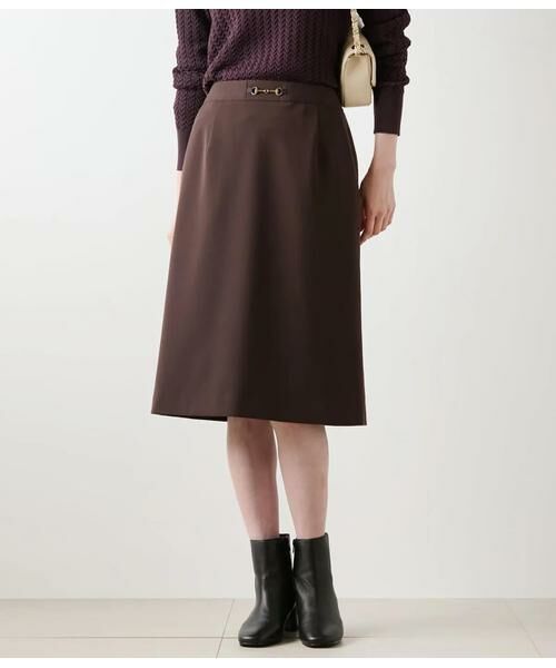 NEWYORKER/ニューヨーカー ギャバライクポリエステル ビット付きスカート ダークブラウン 13号