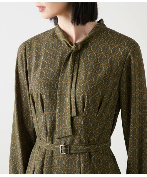 NEWYORKER / ニューヨーカー ミニ丈・ひざ丈ワンピース | ビットプリント ボウタイワンピース | 詳細3