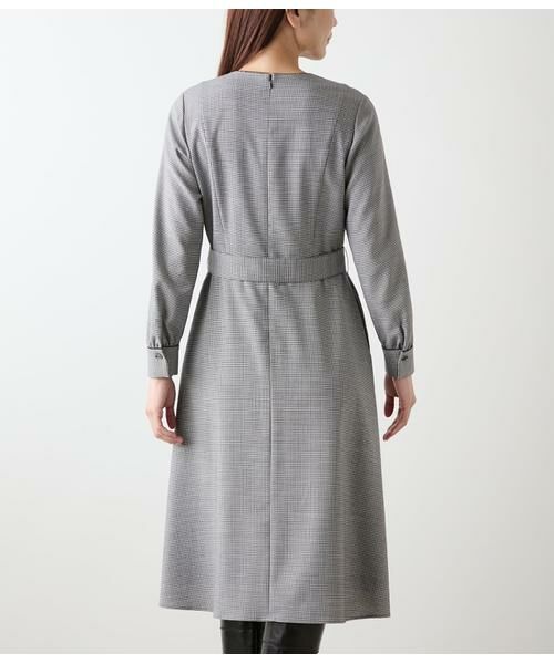NEWYORKER / ニューヨーカー ミニ丈・ひざ丈ワンピース | ウール混ハウンドトゥース ウエスト切替えパイピングフレアワンピース | 詳細2