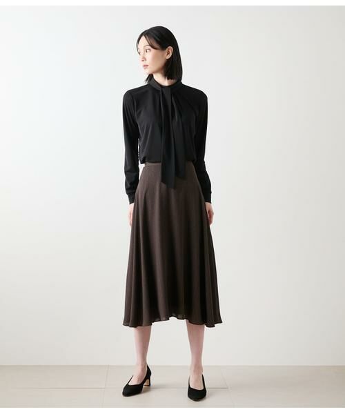 NEWYORKER / ニューヨーカー カットソー | ポリエステル強撚スムース ボウタイ付きハイネックカットソープルオーバー | 詳細12