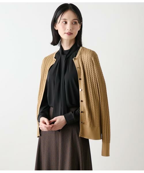 NEWYORKER / ニューヨーカー カットソー | ポリエステル強撚スムース ボウタイ付きハイネックカットソープルオーバー | 詳細13