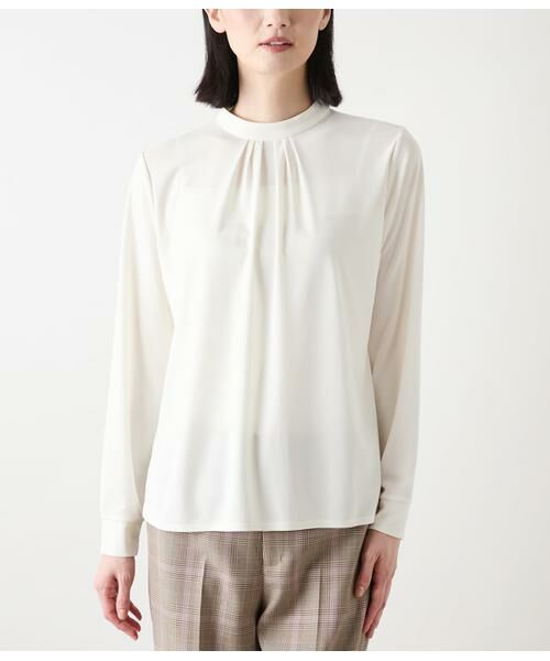 NEWYORKER / ニューヨーカー カットソー | ポリエステル強撚スムース ボウタイ付きハイネックカットソープルオーバー | 詳細2