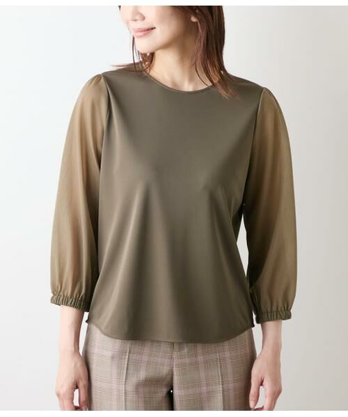 NEWYORKER / ニューヨーカー カットソー | ポリエステル強撚スムース×トリコットオーガンジー 8分袖Tプルオーバー | 詳細1