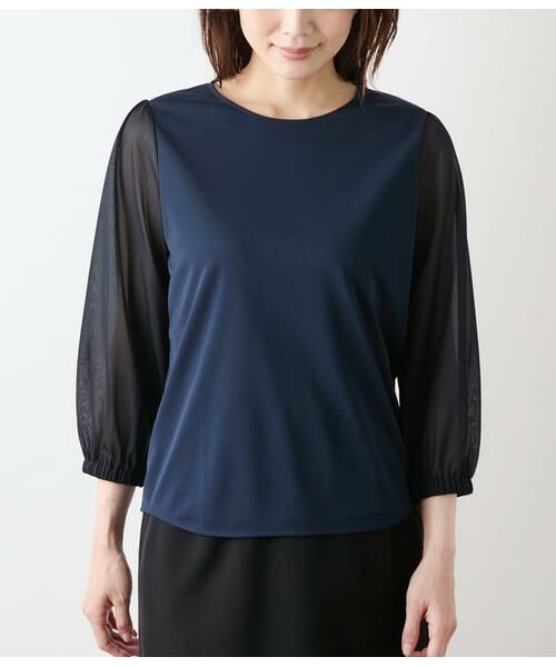 NEWYORKER / ニューヨーカー カットソー | ポリエステル強撚スムース×トリコットオーガンジー 8分袖Tプルオーバー | 詳細7