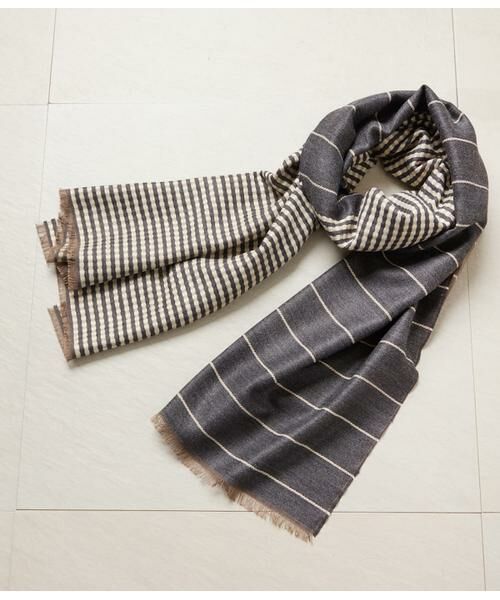 NEWYORKER / ニューヨーカー マフラー・ショール・スヌード・ストール | チェックボーダーストール（ダークグレー）