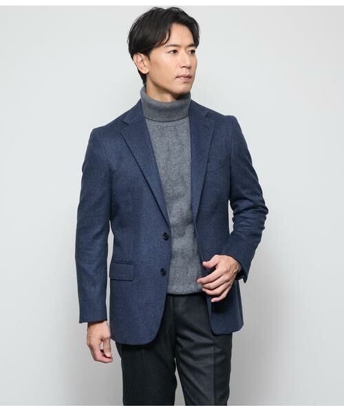 NEWYORKER/ニューヨーカー カシミヤビーバー 千鳥 ジャケット ブルー FM NEWYORKER/ニューヨーカー カシミヤビーバー 千鳥 ジャケット ブルー FM