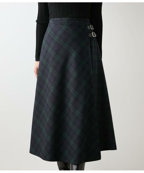 NEWYORKER / ニューヨーカー ミニ・ひざ丈スカート | ウールブラックウォッチ アシメキルトスカート | 詳細1