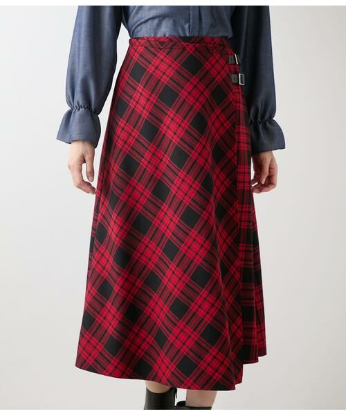 NEWYORKER / ニューヨーカー ミニ・ひざ丈スカート | ウールタータン アシメキルトスカート | 詳細1