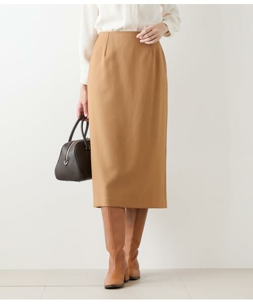 NEWYORKER/ニューヨーカー ウールブレンドダブルクロス ロングタイトスカート キャメル 11号 NEWYORKER/ニューヨーカー ウールブレンドダブルクロス ロングタイトスカート キャメル 11号
