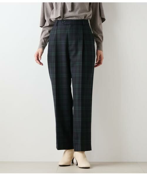 NEWYORKER/ニューヨーカー ウールブラックウォッチ ワンタックテーパードパンツ ネイビー 7号 NEWYORKER/ニューヨーカー ウールブラックウォッチ ワンタックテーパードパンツ ネイビー 7号