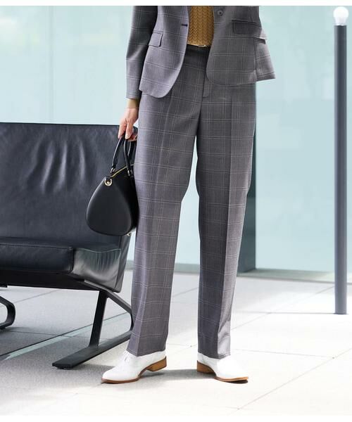 NEWYORKER / ニューヨーカー スラックス・ドレスパンツ | ウールウインドウペイン ストレートパンツ(グレー)