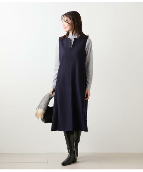 NEWYORKER / ニューヨーカー ミニ丈・ひざ丈ワンピース | NEWYORKER MELTON キーネックジャンパースカート | 詳細9
