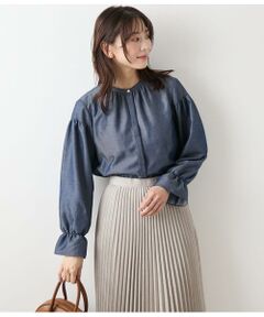 NEWYORKER / ニューヨーカー シャツ・ブラウス | ダンガリーツイル ギャザーフリルブラウス