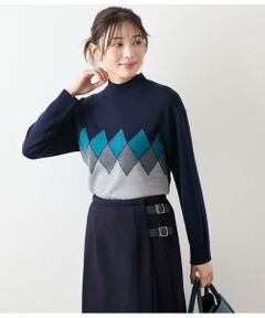 NEWYORKER / ニューヨーカー ニット・セーター | エクストラファインメリノウール モダンアーガイルハイネックプルオーバー