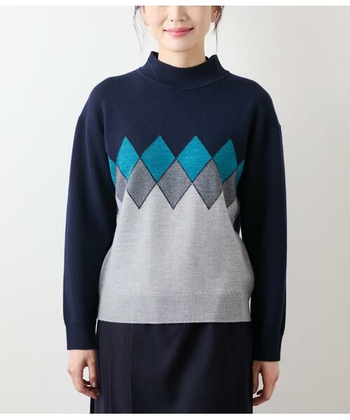 NEWYORKER / ニューヨーカー ニット・セーター | エクストラファインメリノウール モダンアーガイルハイネックプルオーバー | 詳細1