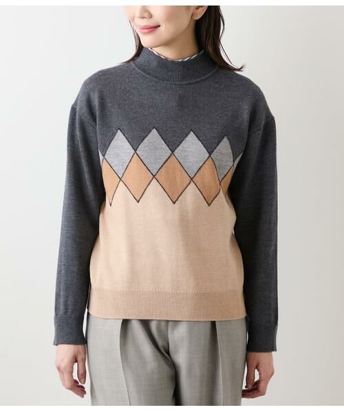 NEWYORKER / ニューヨーカー ニット・セーター | エクストラファインメリノウール モダンアーガイルハイネックプルオーバー | 詳細7