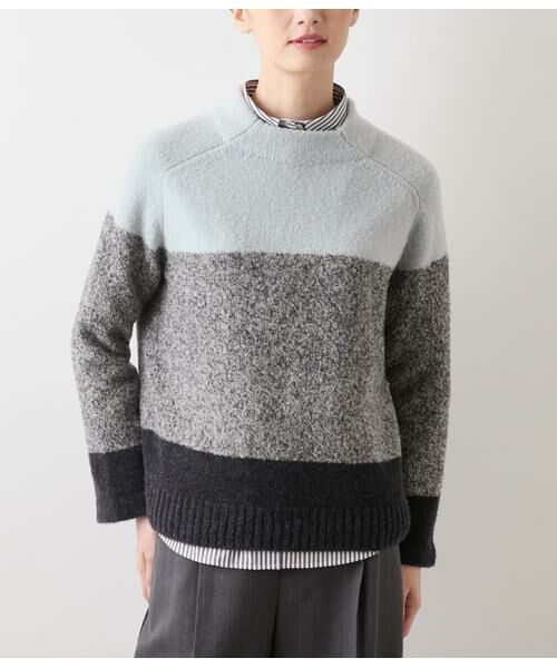 NEWYORKER / ニューヨーカー ニット・セーター | ウールナイロンブークレー ビルドネック配色プルオーバー | 詳細1