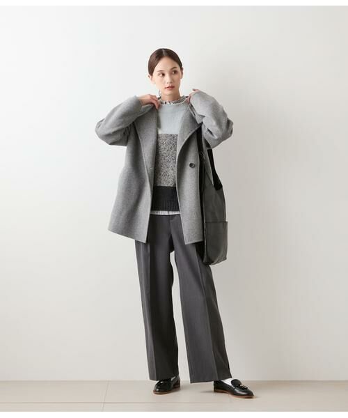 NEWYORKER / ニューヨーカー ニット・セーター | ウールナイロンブークレー ビルドネック配色プルオーバー | 詳細4