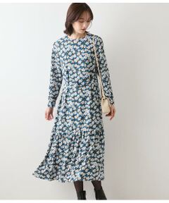 NEWYORKER / ニューヨーカー ミニ丈・ひざ丈ワンピース | ビオラフラワープリント ティアードギャザーロングワンピース