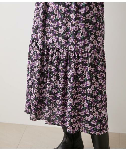 NEWYORKER / ニューヨーカー ミニ丈・ひざ丈ワンピース | ビオラフラワープリント ティアードギャザーロングワンピース | 詳細5