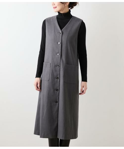 NEWYORKER / ニューヨーカー ミニ丈・ひざ丈ワンピース | デニム調メランジストライプ Vネックジャンパースカート | 詳細1