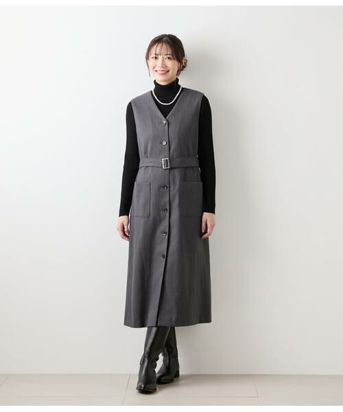 NEWYORKER / ニューヨーカー ミニ丈・ひざ丈ワンピース | デニム調メランジストライプ Vネックジャンパースカート | 詳細8