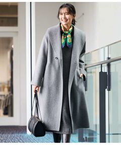 ウールナイロンリバー ショールカラーロングコート