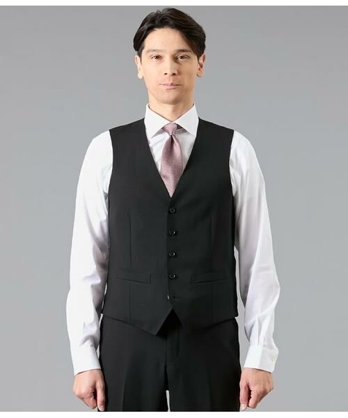 NEWYORKER / ニューヨーカー セットアップ | 10month ソリッドブラック 襟無しオッドベスト(セットアップ対応) | 詳細1