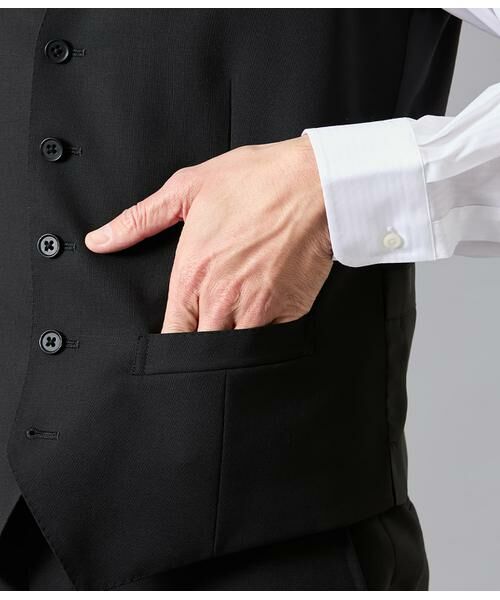 NEWYORKER / ニューヨーカー セットアップ | 10month ソリッドブラック 襟無しオッドベスト(セットアップ対応) | 詳細4