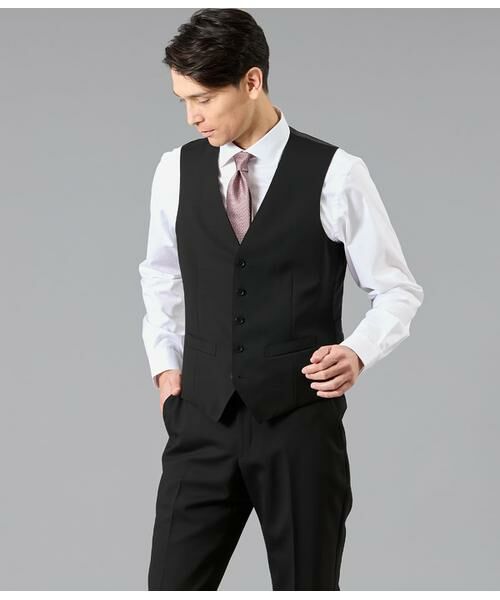 NEWYORKER / ニューヨーカー セットアップ | 10month ソリッドブラック 襟無しオッドベスト(セットアップ対応)（ブラック）