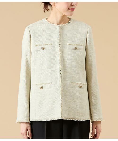 NEWYORKER / ニューヨーカー テーラードジャケット | ソフトミックスツィード ノーカラージャケット | 詳細1