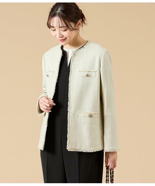 NEWYORKER / ニューヨーカー テーラードジャケット | ソフトミックスツィード ノーカラージャケット(ライトグリーン)