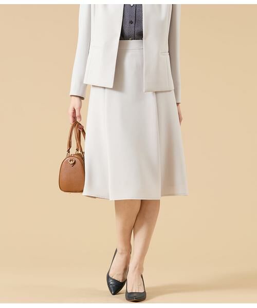 NEWYORKER / ニューヨーカー ミニ・ひざ丈スカート | シルキークロス タックフレアスカート(ベージュ)