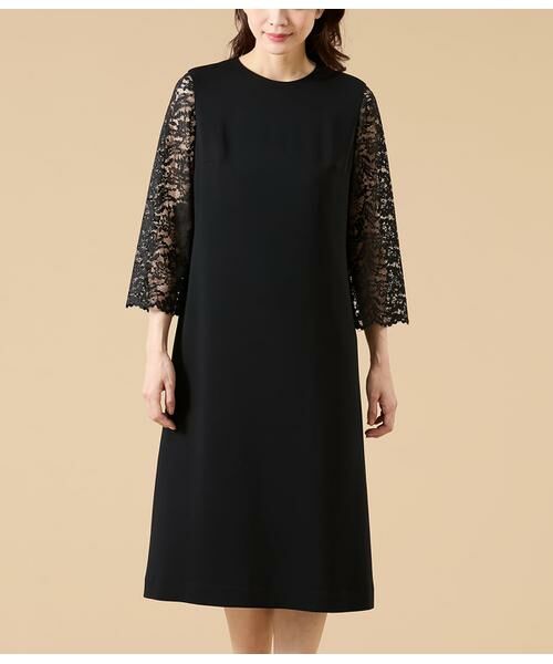 NEWYORKER / ニューヨーカー ミニ丈・ひざ丈ワンピース | サテン&ラッセルレース コンビワンピース | 詳細1