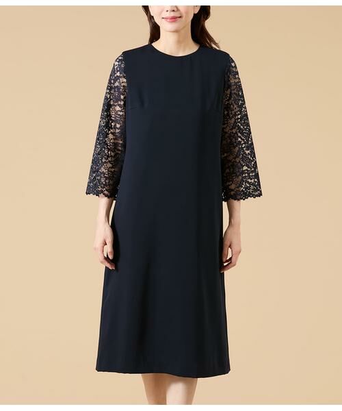 NEWYORKER / ニューヨーカー ミニ丈・ひざ丈ワンピース | サテン&ラッセルレース コンビワンピース | 詳細10