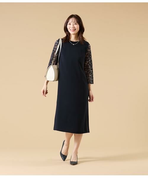 NEWYORKER / ニューヨーカー ミニ丈・ひざ丈ワンピース | サテン&ラッセルレース コンビワンピース | 詳細11